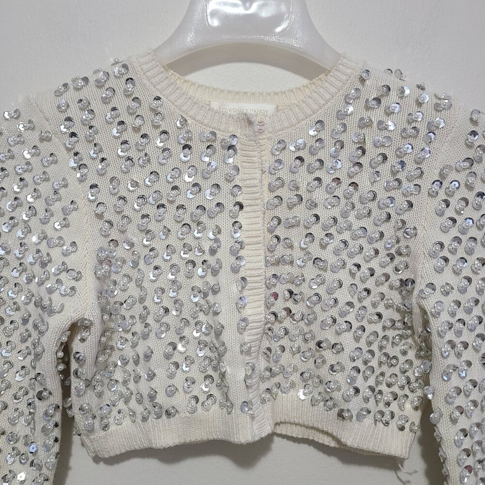 LoveShackFancy Tracey Ivory Crystal-Embellished Cropped Cardigan - Picture 7 of 12